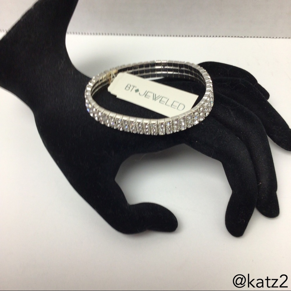 BT Jeweled Clear Rhinestone 3-Row Expansion Bracelet
